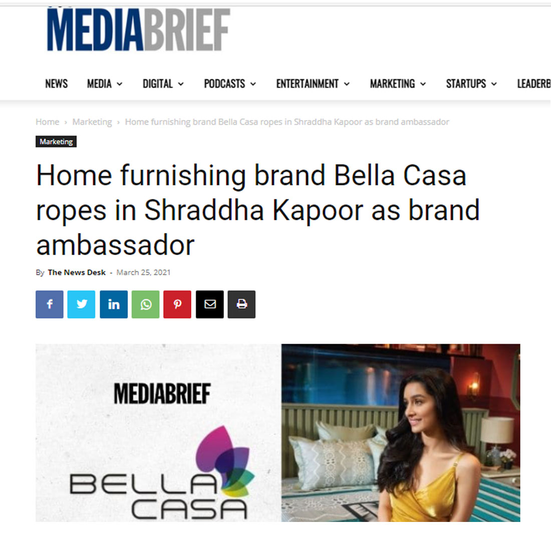 Home furnishing brand Bella Casa ropes in Shraddha Kapoor as brand ambassadorrand-ambassador/